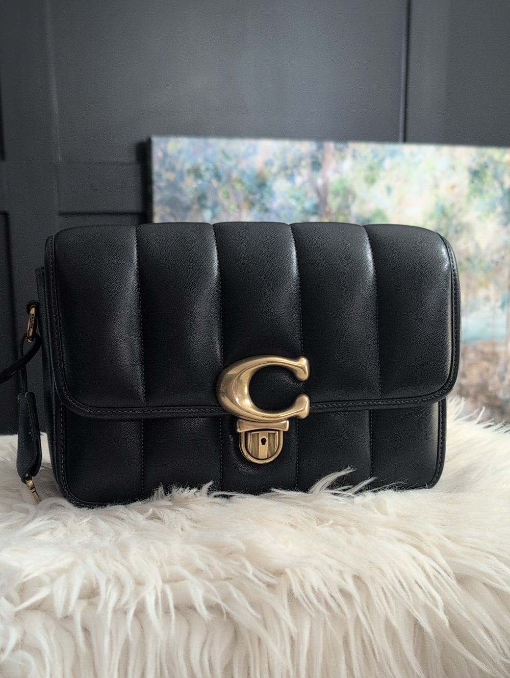 Coach Black Quilted Leather Shoulder Bag with Gold 'C' Clasp